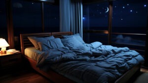 A peaceful, dimly lit bedroom with soft textures