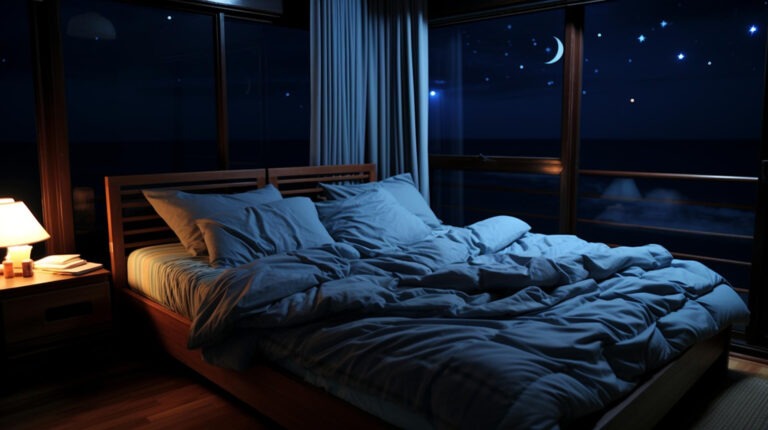 A peaceful, dimly lit bedroom with soft textures