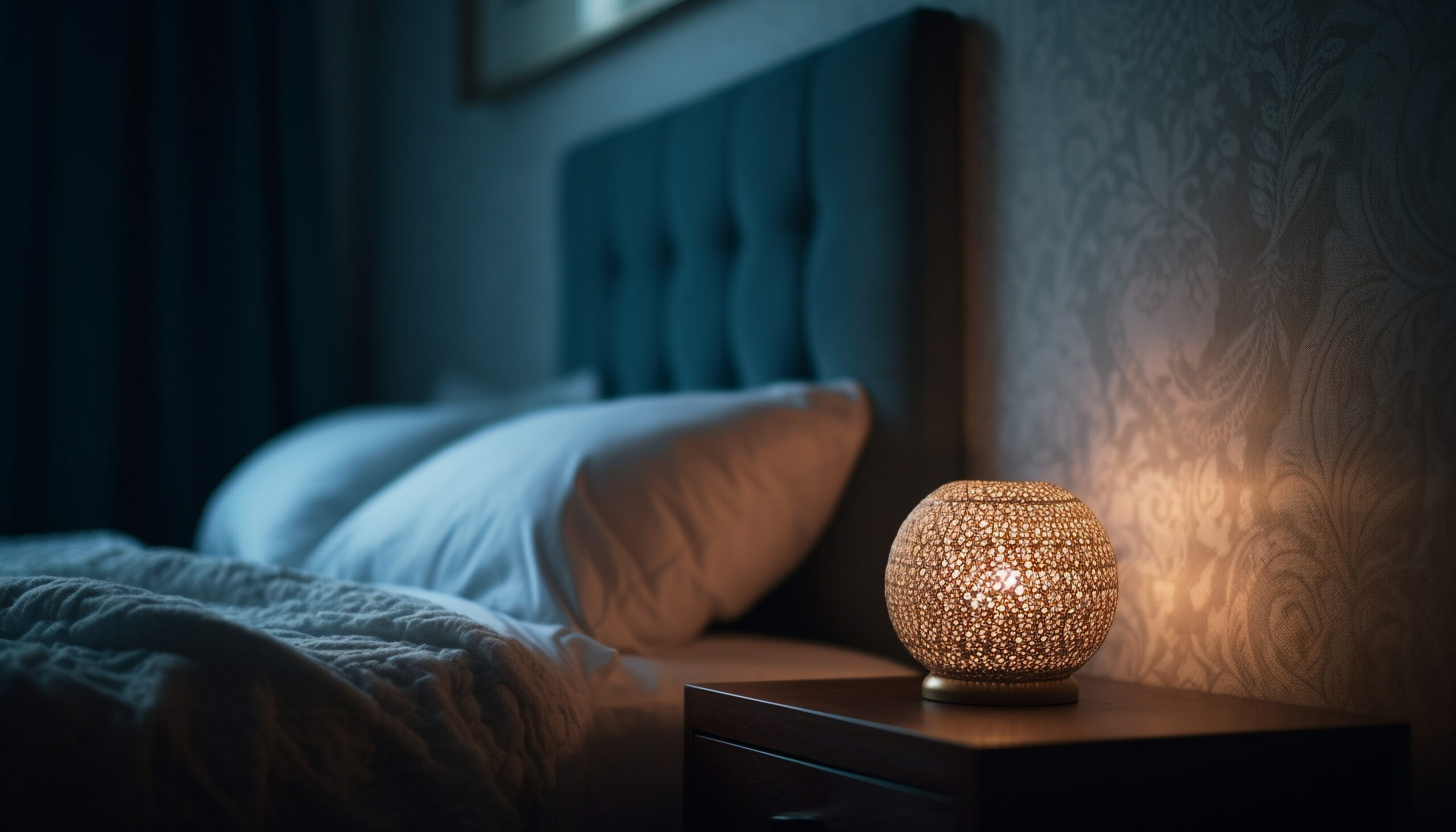 Close-up of soft linen bedding in warm neutral tones, slightly rumpled