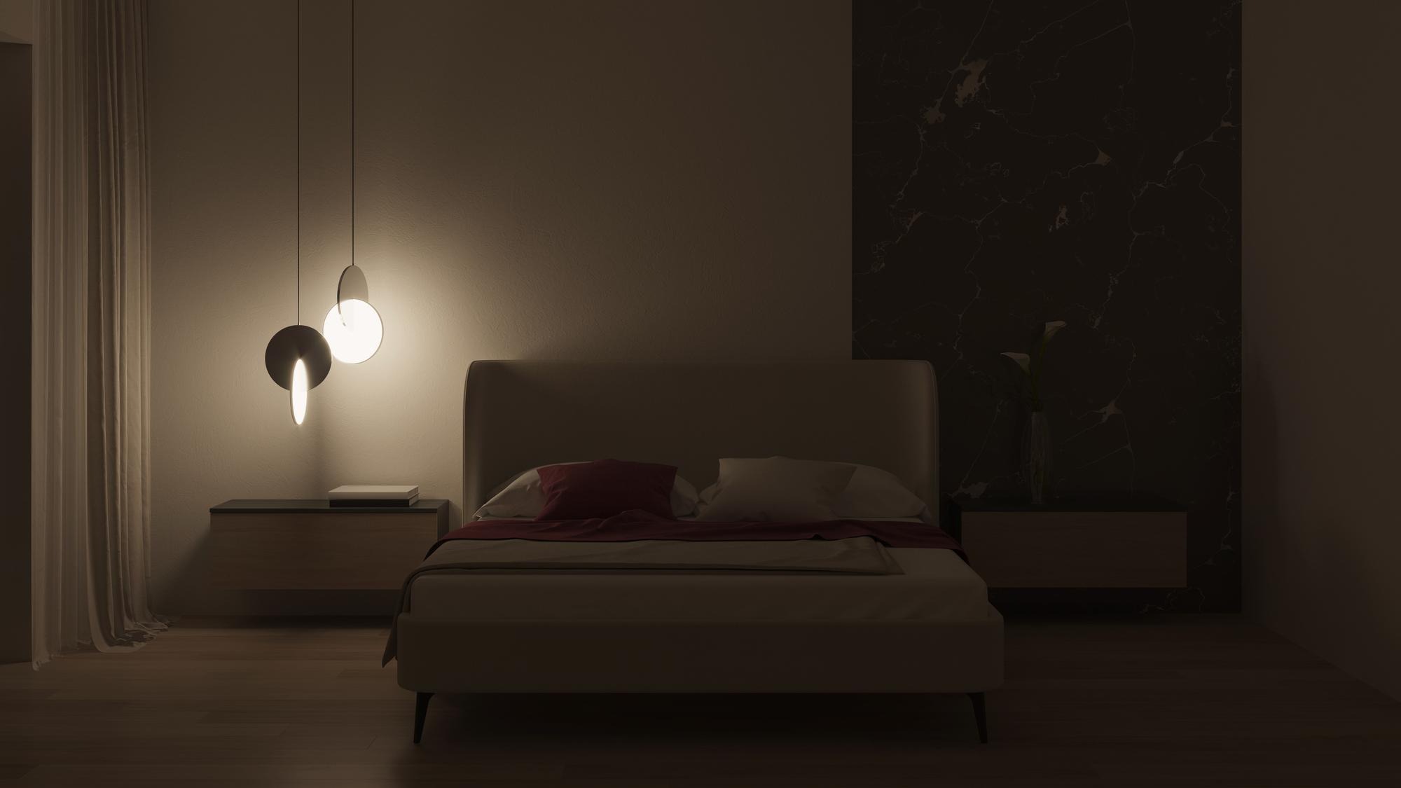 Simple bedroom at night.