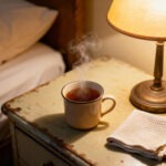 bed, herbal tea, a paperback, a warm lamp