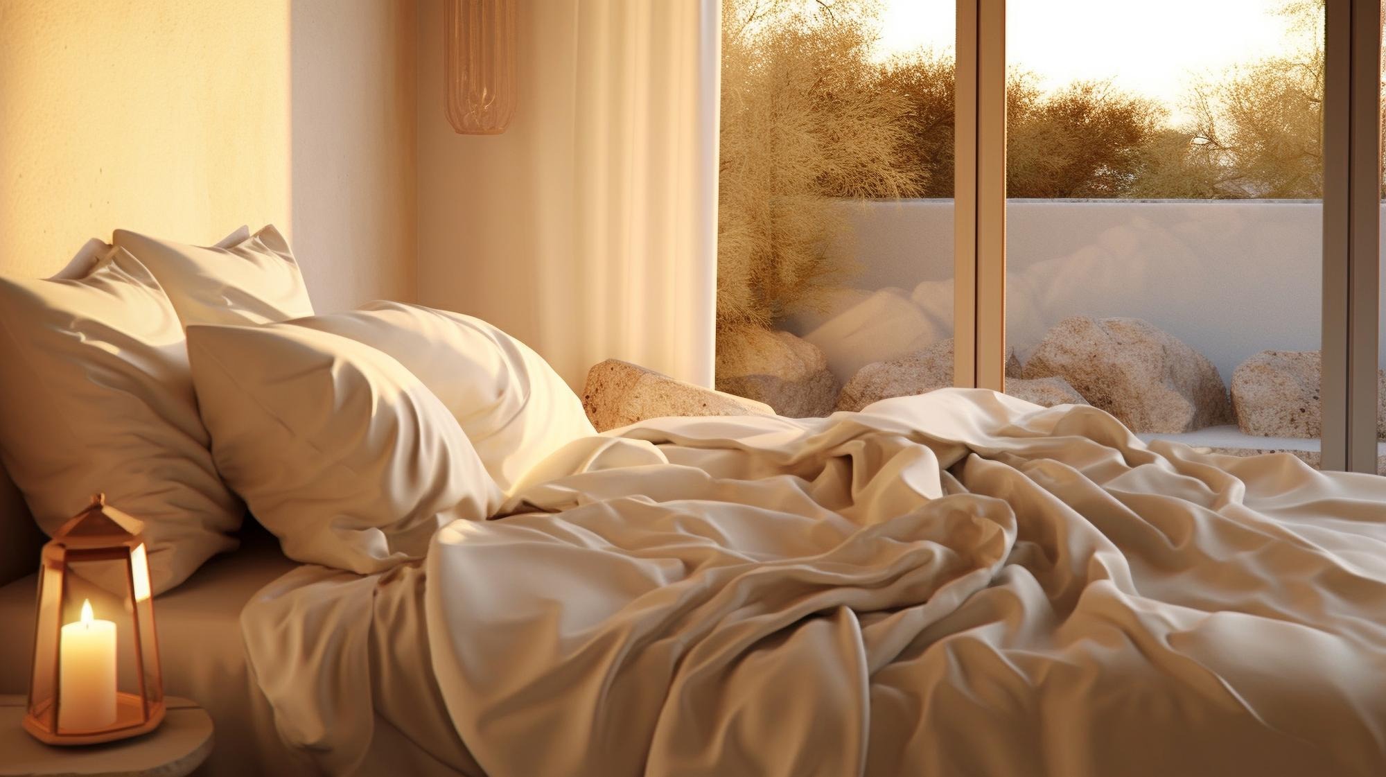 Calm bedroom and morning glow.