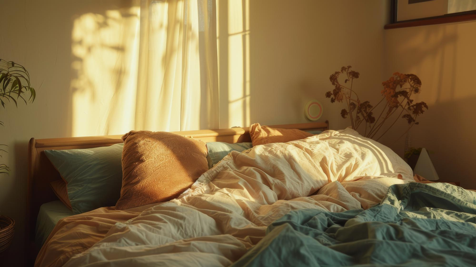 Peaceful bedroom in early morning.