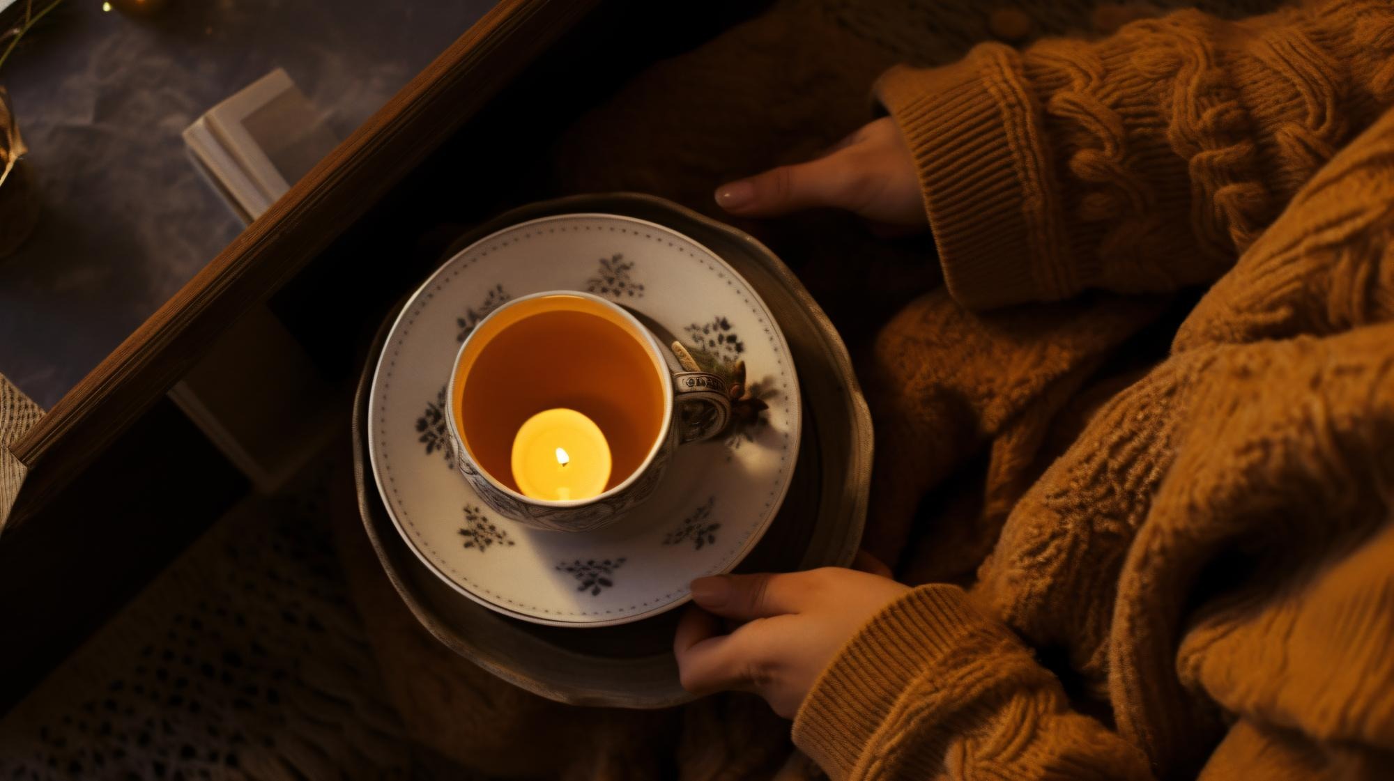 sitting quietly with a drink before sleep.